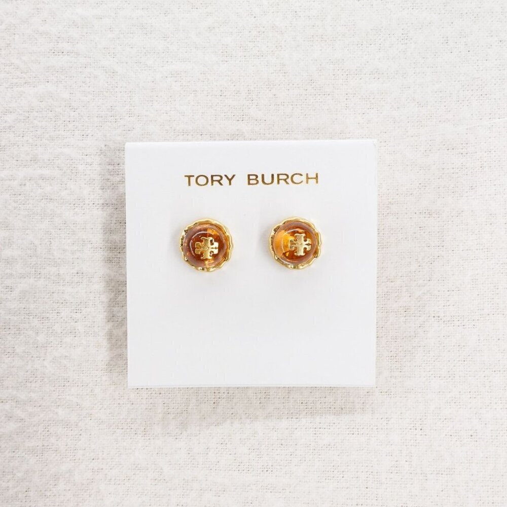 Tory Burch Roxanne Circle Stud Earrings Rolled Brass/Pale Papaya OS